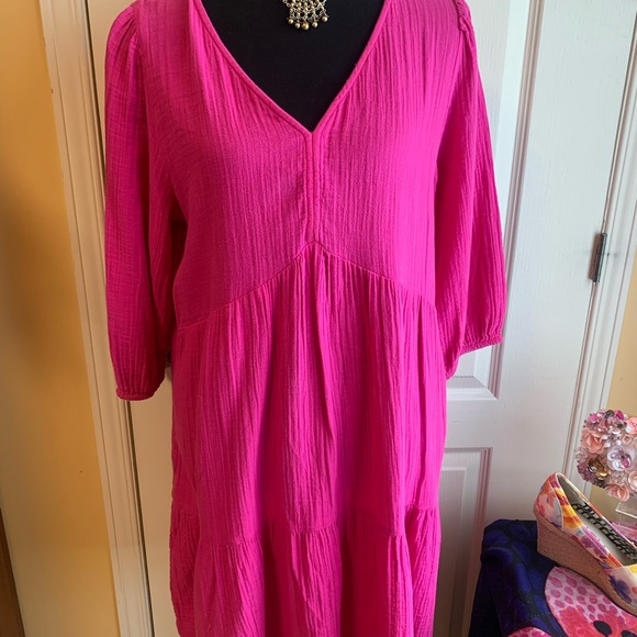 GAP vibrant Pink Midi Dress 100% cotton - Picture 2 of 9
